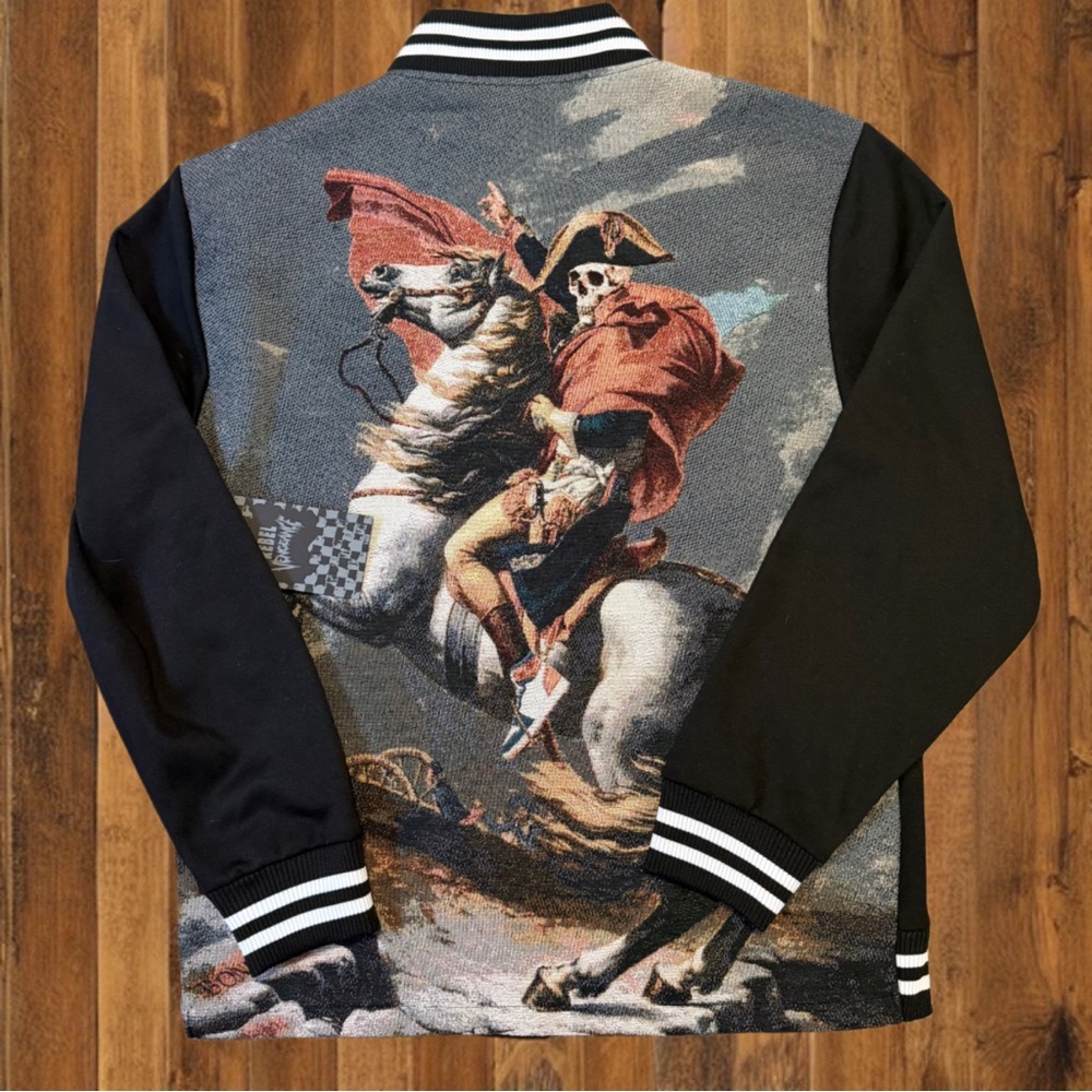 Rebel Minds Skeleton Napoleon Varsity Jacket | Gothic Streetwear Bomber Size M